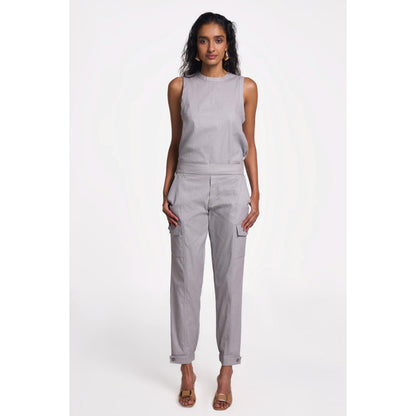 TERRA LUNA Women's Grey Cargo Solid Pant