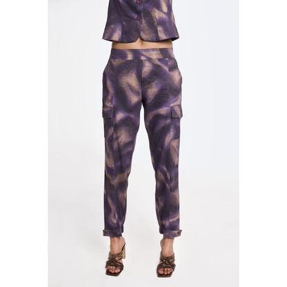 TERRA LUNA Women's Purple Cargo Printed Pant