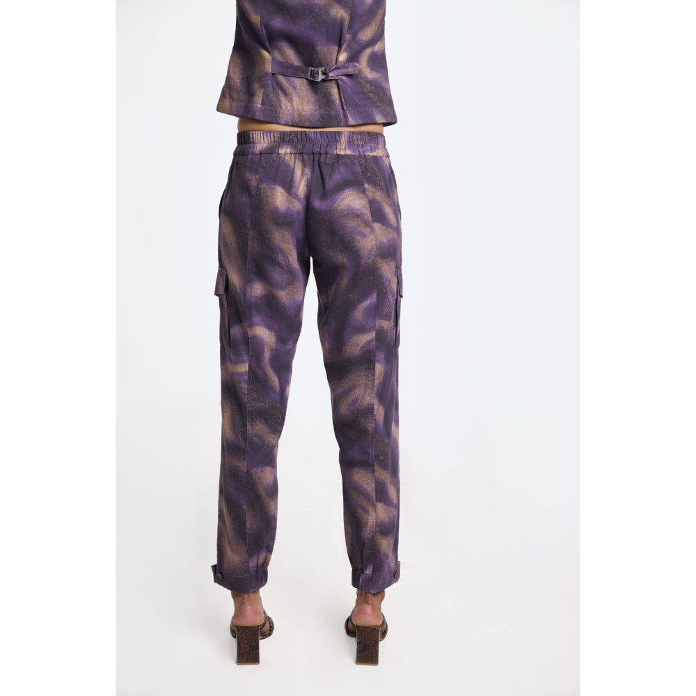 TERRA LUNA Women's Purple Cargo Printed Pant