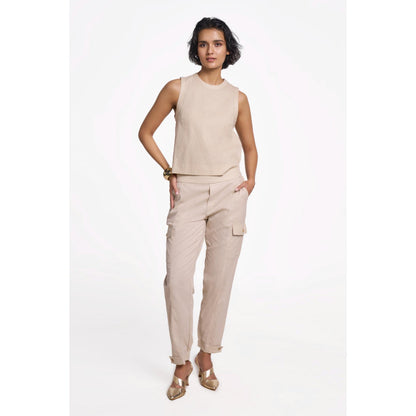 TERRA LUNA Women's Beige Cargo Solid Pant