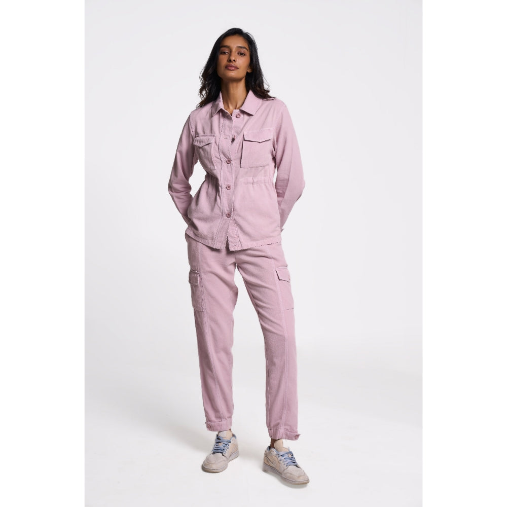 TERRA LUNA Women's Pink Solid Collar Neck Shacket