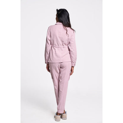 TERRA LUNA Women's Pink Solid Collar Neck Shacket