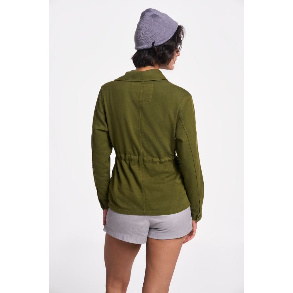 TERRA LUNA Women's Olive Solid Collar Neck Shacket