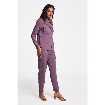 TERRA LUNA Women's Purple Solid Collar Neck Shacket