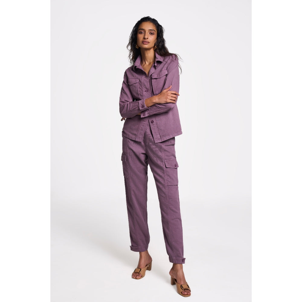 TERRA LUNA Women's Purple Solid Collar Neck Shacket