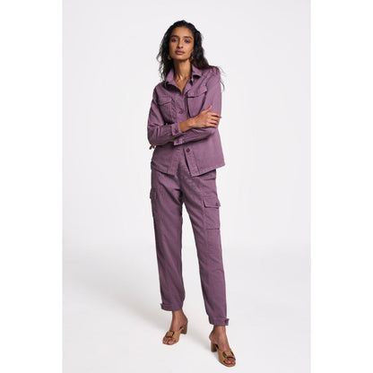 TERRA LUNA Women's Purple Solid Collar Neck Shacket