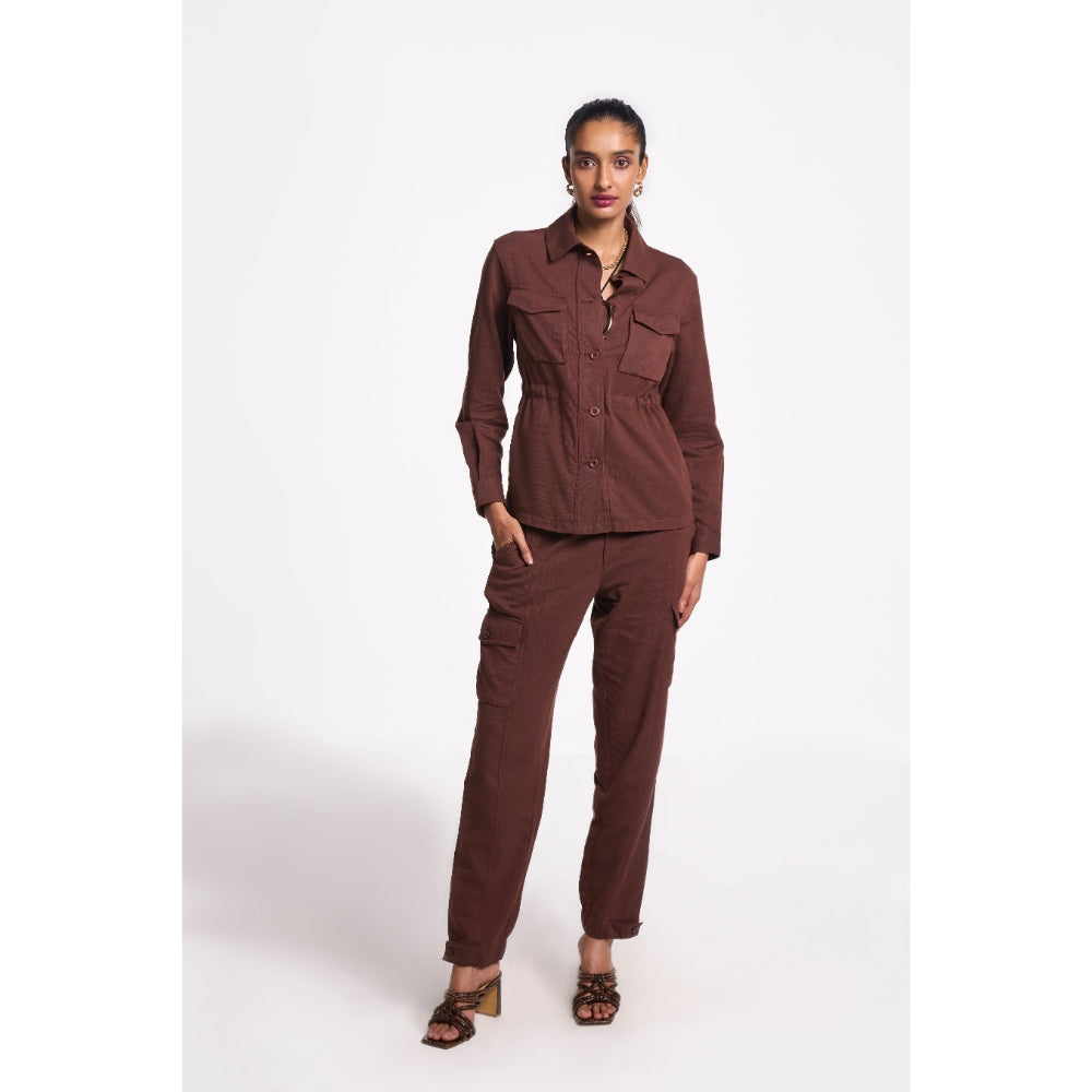 TERRA LUNA Women's Brown Solid Collar Neck Shacket