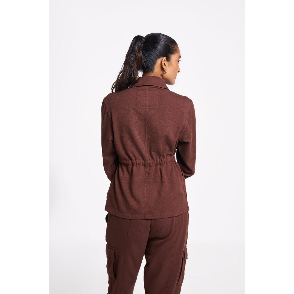 TERRA LUNA Women's Brown Solid Collar Neck Shacket