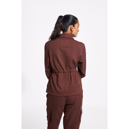 TERRA LUNA Women's Brown Solid Collar Neck Shacket