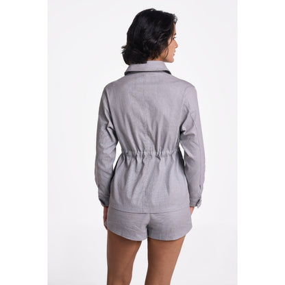 TERRA LUNA Women's Grey Solid Collar Neck Shacket