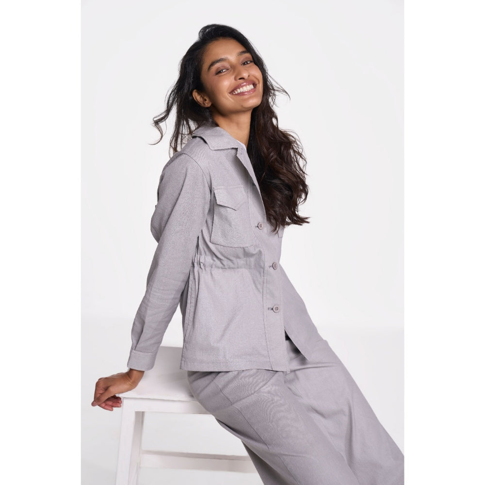 TERRA LUNA Women's Grey Solid Collar Neck Shacket