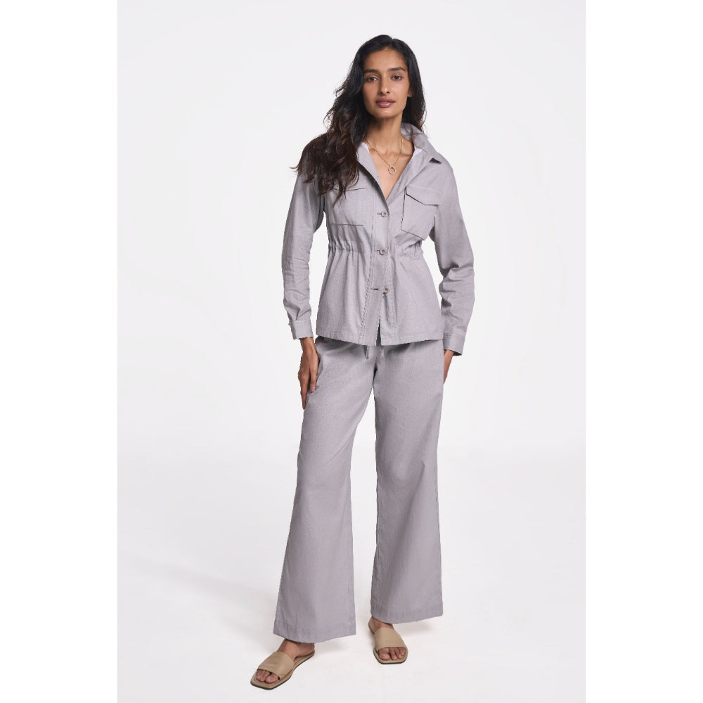 TERRA LUNA Women's Grey Solid Collar Neck Shacket