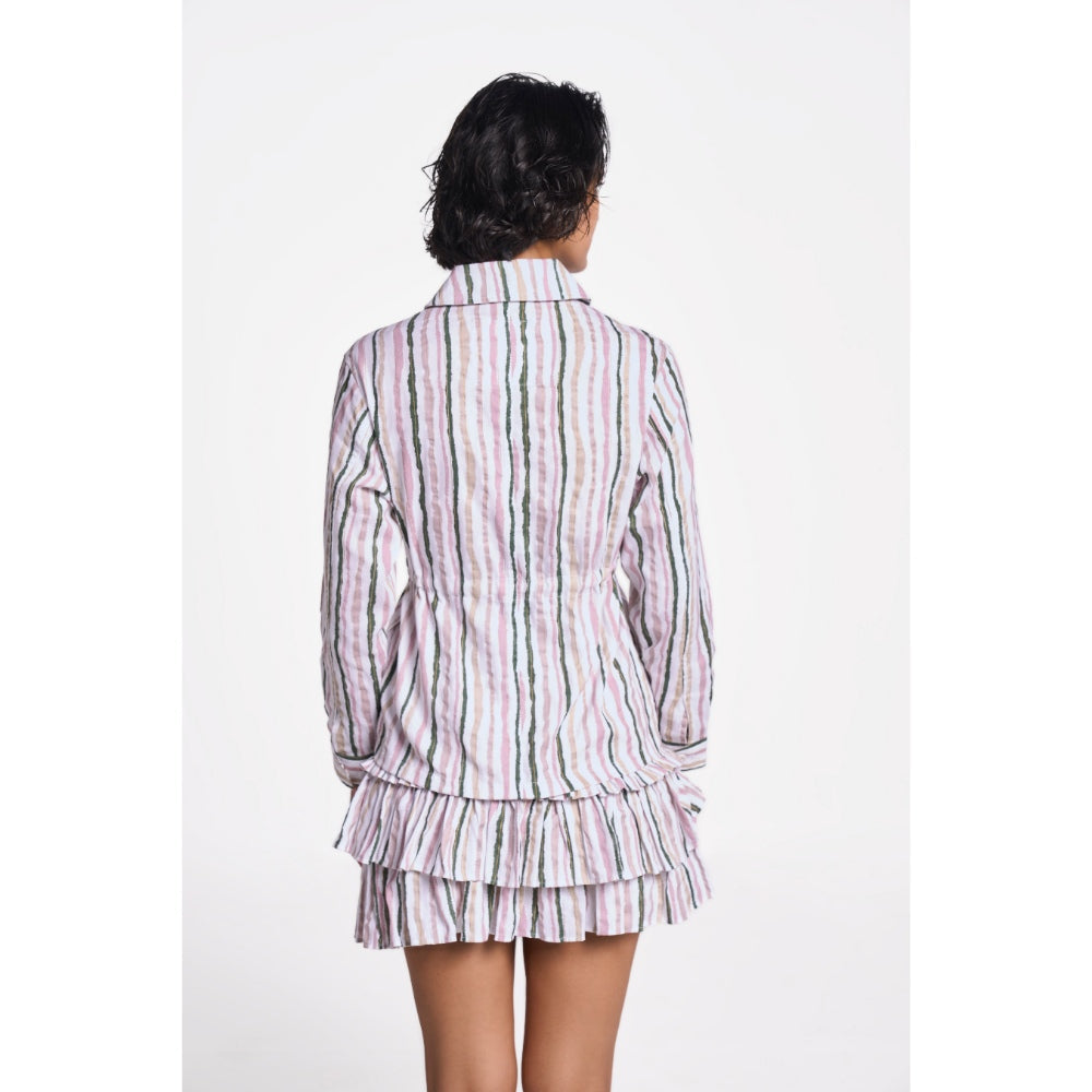 TERRA LUNA Women's Multicolor Stripes Collar Neck Shacket