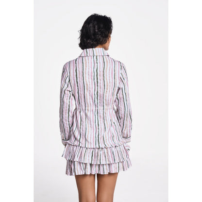 TERRA LUNA Women's Multicolor Stripes Collar Neck Shacket