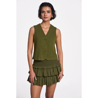 TERRA LUNA Women's Olive Solid Waistcoat