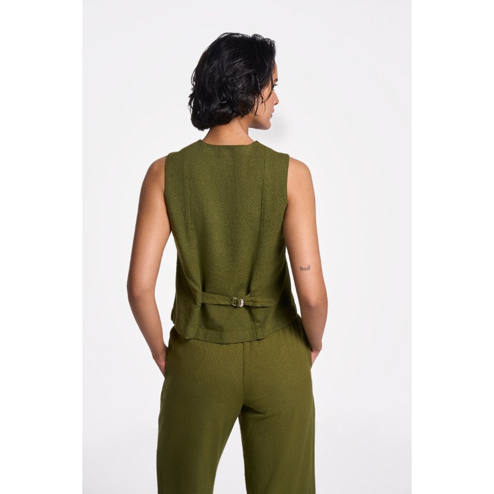 TERRA LUNA Women's Olive Solid Waistcoat
