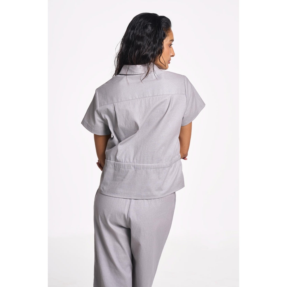 TERRA LUNA Danica Grey No Pocket Collar Neck Shirt