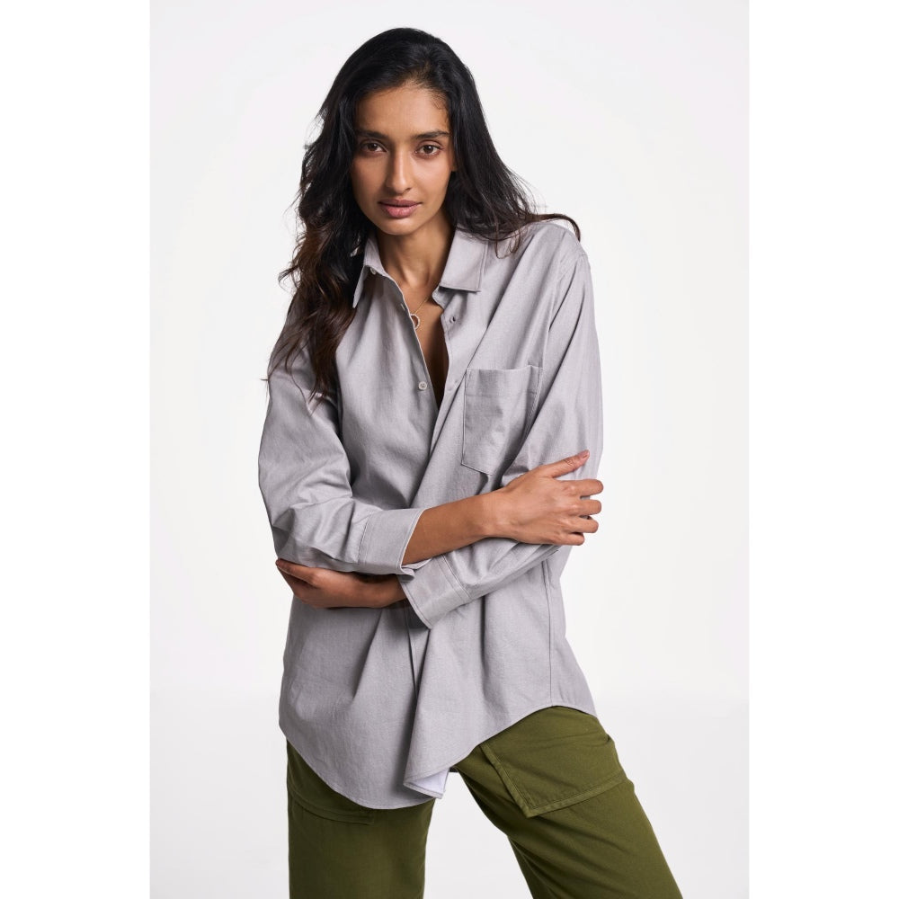 TERRA LUNA Leda Grey Solid Collar Neck Shirt