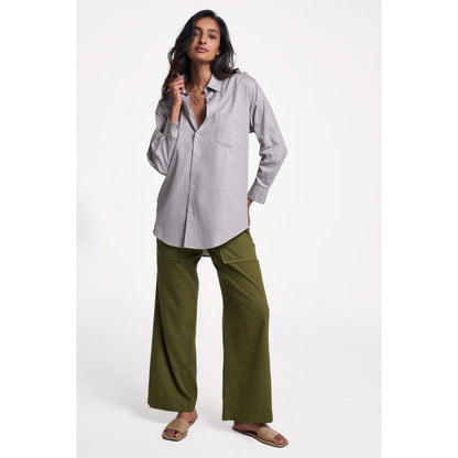 TERRA LUNA Leda Grey Solid Collar Neck Shirt