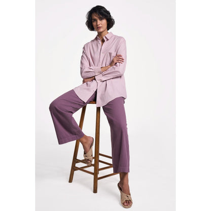 TERRA LUNA Leda Pink Solid Collar Neck Shirt