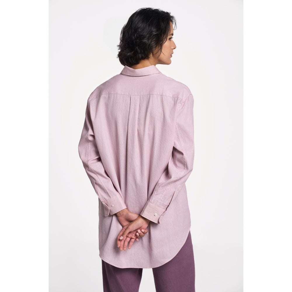 TERRA LUNA Leda Pink Solid Collar Neck Shirt