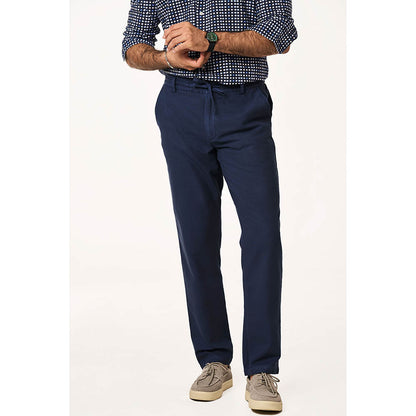 TERRA LUNA Navy Blue Solid Slim Fit Trouser
