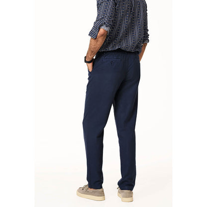TERRA LUNA Navy Blue Solid Slim Fit Trouser
