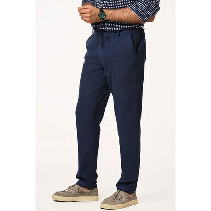 TERRA LUNA Navy Blue Solid Slim Fit Trouser