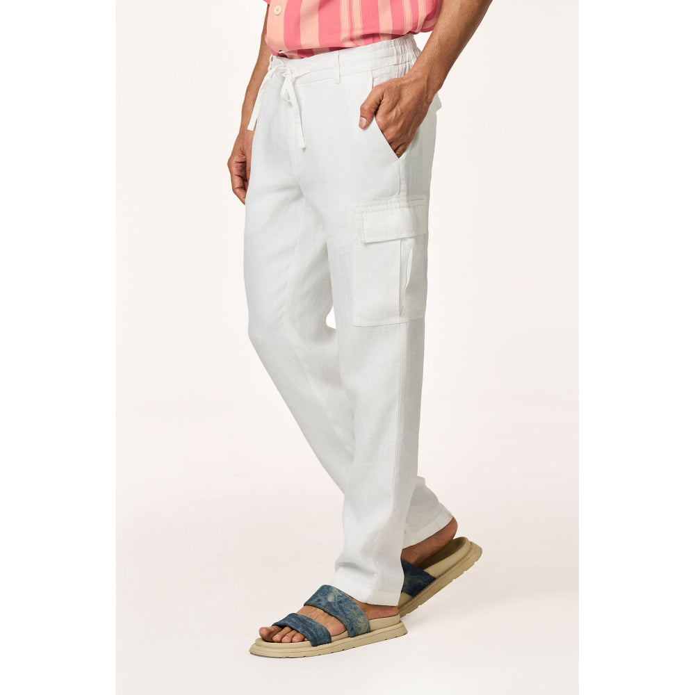 TERRA LUNA White Solid Straight Fit Trouser