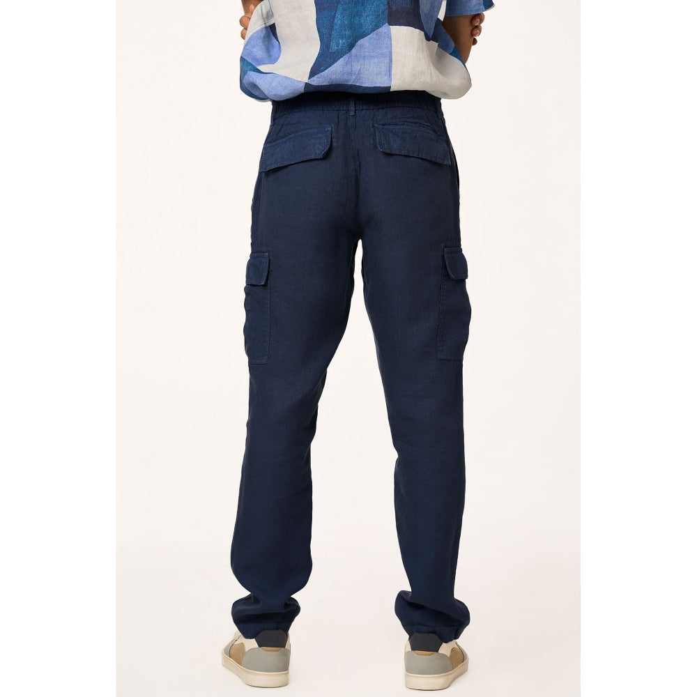 TERRA LUNA Navy Blue Solid Straight Fit Trouser