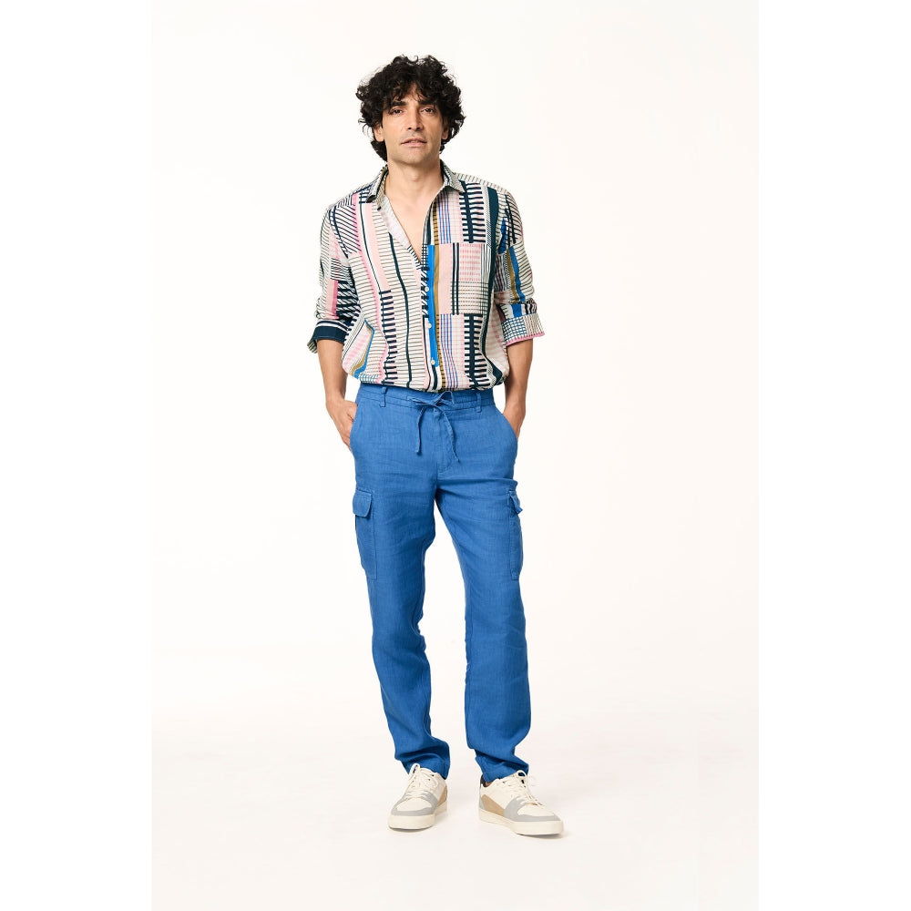 TERRA LUNA Blue Solid Straight Fit Trouser