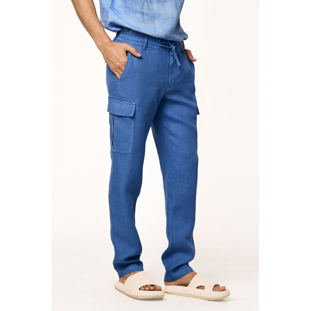 TERRA LUNA Blue Solid Straight Fit Trouser
