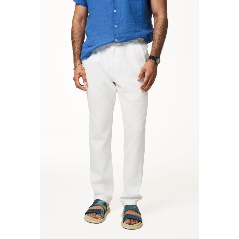 TERRA LUNA White Solid Relaxed Fit Trouser