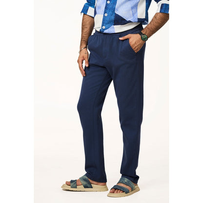 TERRA LUNA Navy Blue Solid Relaxed Fit Trouser