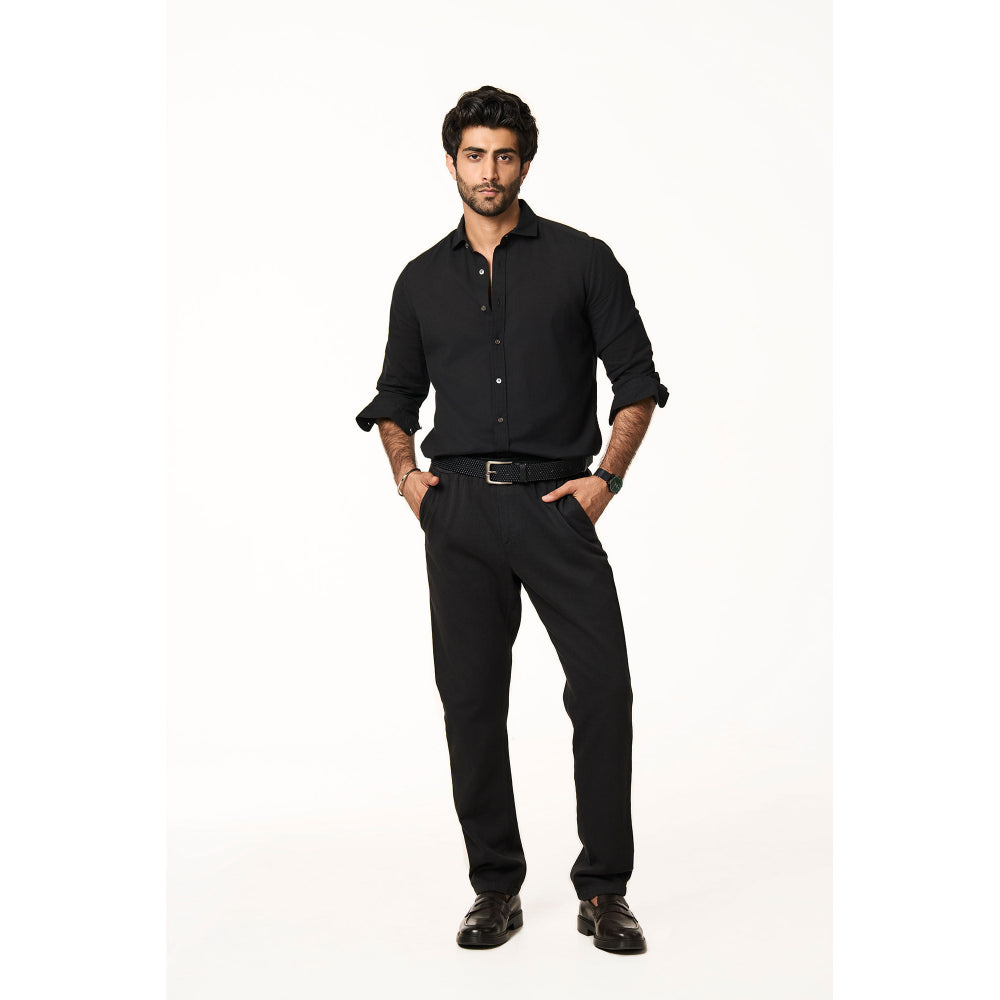TERRA LUNA Black Solid Relaxed Fit Trouser