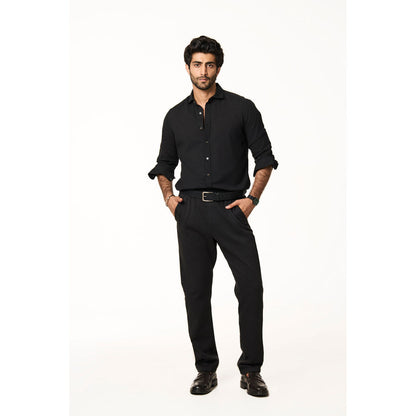 TERRA LUNA Black Solid Relaxed Fit Trouser