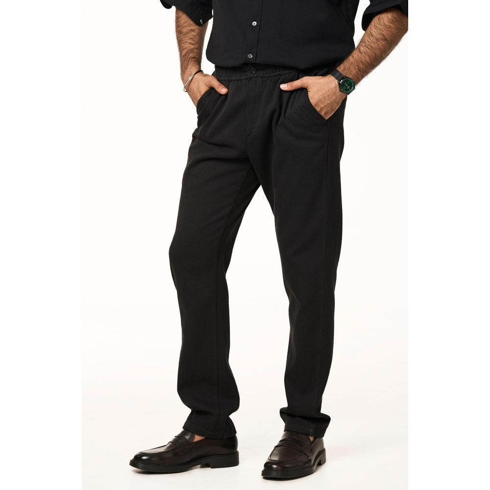 TERRA LUNA Black Solid Relaxed Fit Trouser