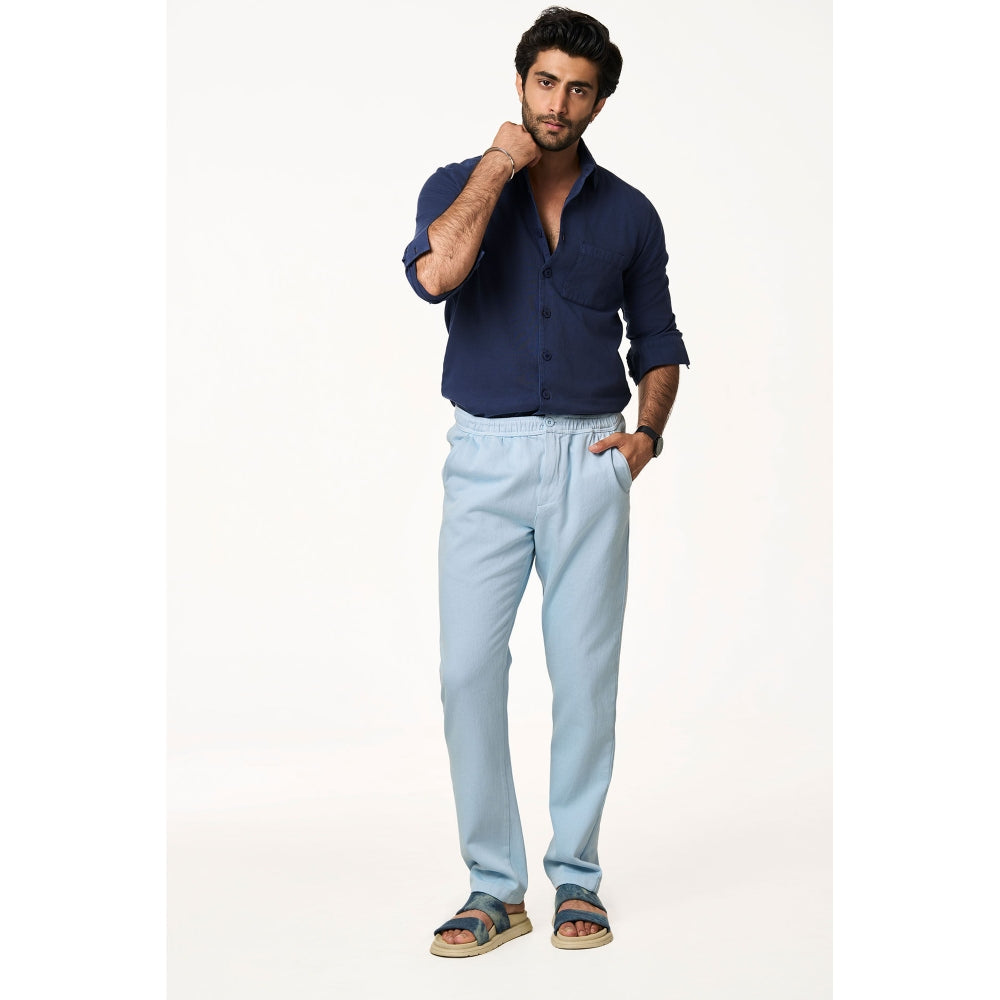 TERRA LUNA Blue Solid Relaxed Fit Trouser