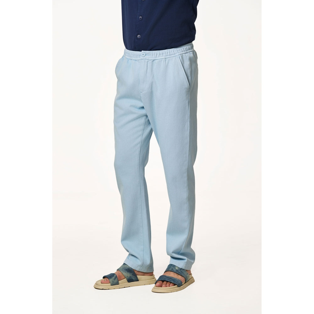 TERRA LUNA Blue Solid Relaxed Fit Trouser