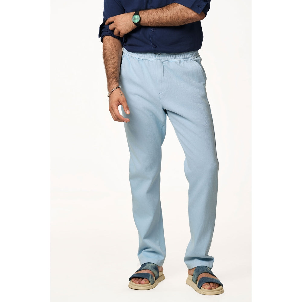 TERRA LUNA Blue Solid Relaxed Fit Trouser