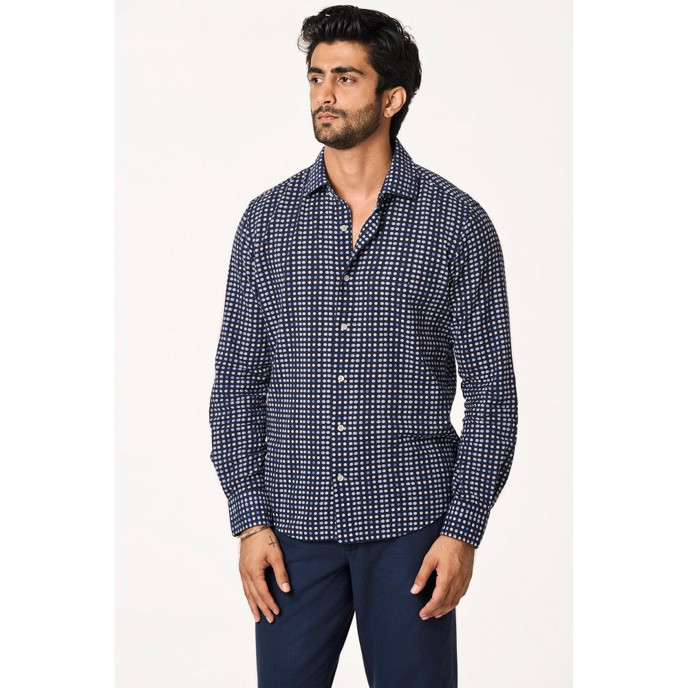 TERRA LUNA Cristo Full Sleeves Navy Blue Shirt