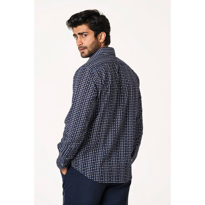 TERRA LUNA Cristo Full Sleeves Navy Blue Shirt