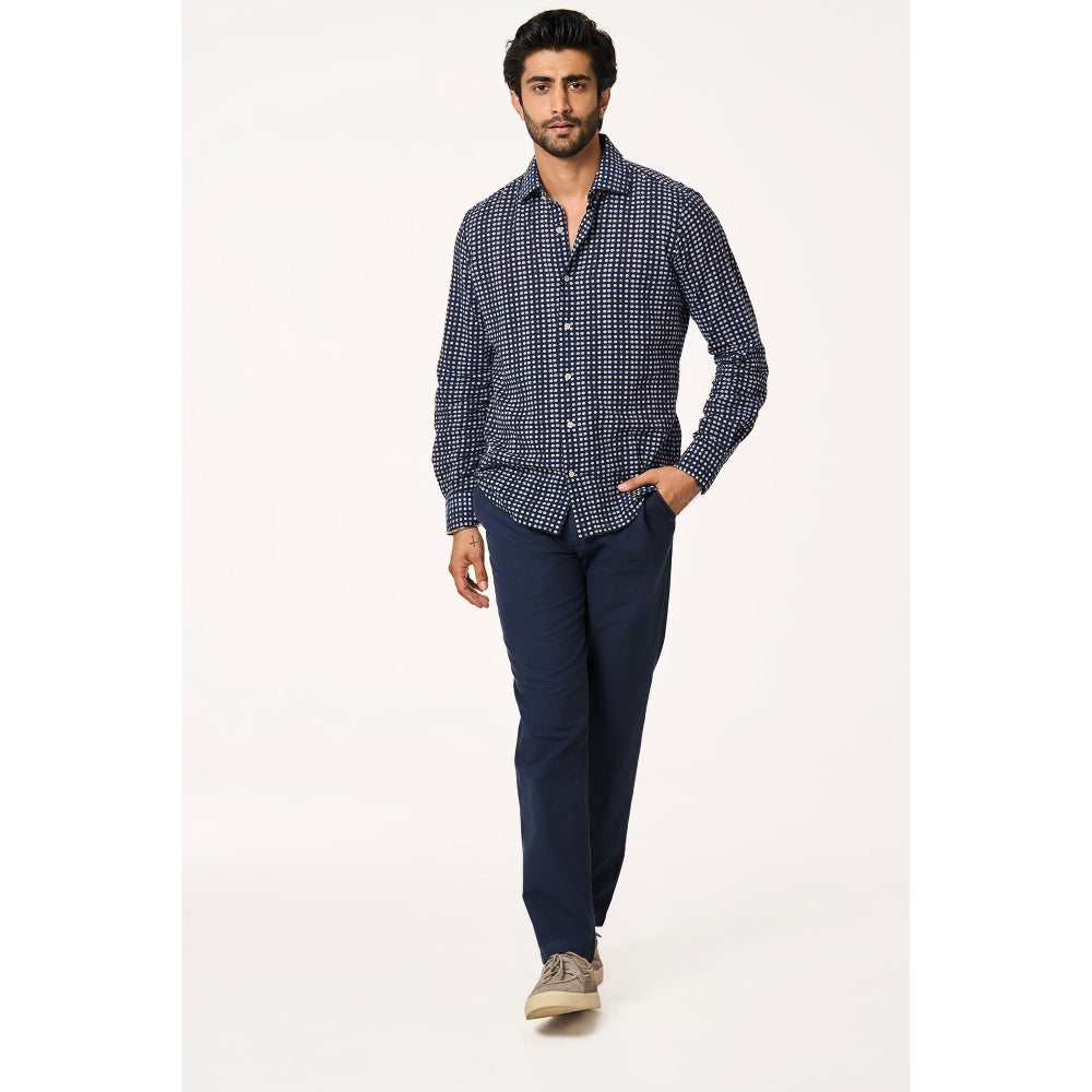 TERRA LUNA Cristo Full Sleeves Navy Blue Shirt