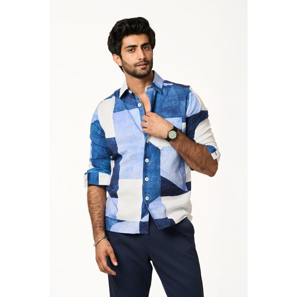 TERRA LUNA Men Alto Lite Multi-Color Printed Collar Neck Khadi Shirt