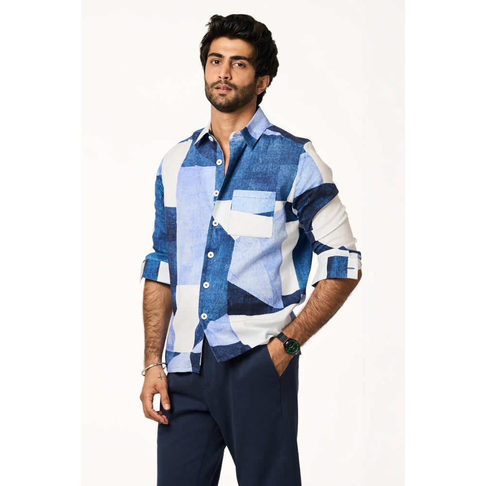 TERRA LUNA Men Alto Lite Multi-Color Printed Collar Neck Khadi Shirt