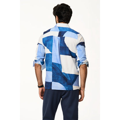 TERRA LUNA Men Alto Lite Multi-Color Printed Collar Neck Khadi Shirt