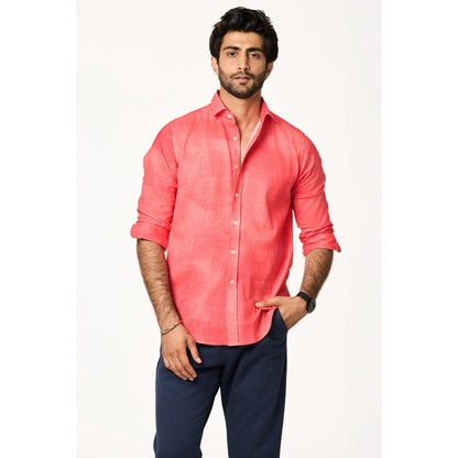 TERRA LUNA Men Sola Blue Solid Collar Neck Khadi Shirt