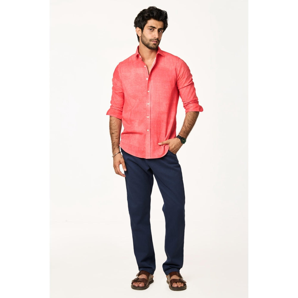 TERRA LUNA Men Sola Blue Solid Collar Neck Khadi Shirt