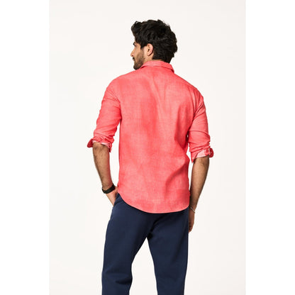 TERRA LUNA Men Sola Blue Solid Collar Neck Khadi Shirt