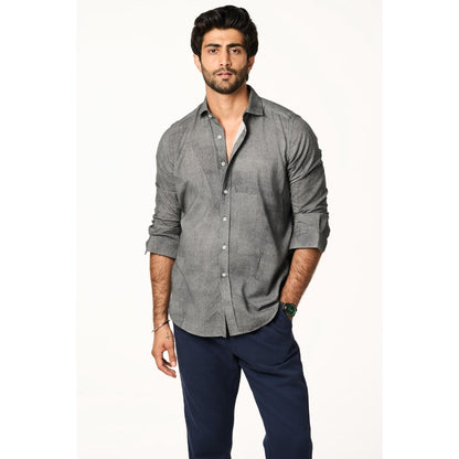 TERRA LUNA Men Sola Charcoal Solid Collar Neck Khadi Shirt